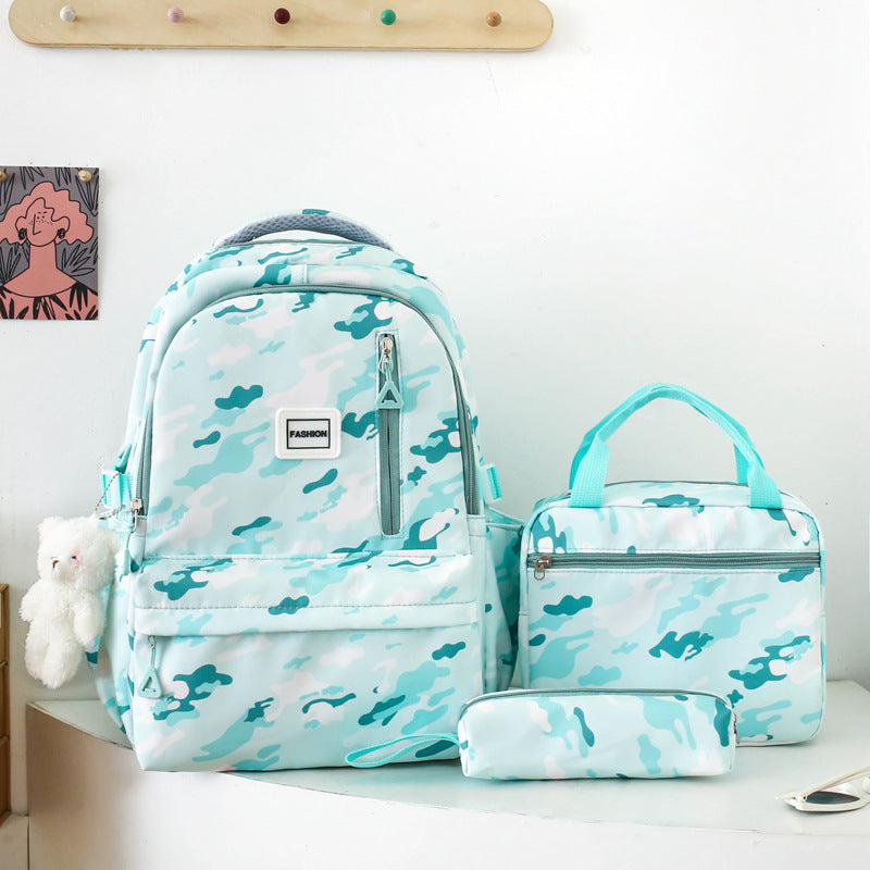 Sac à dos de grande capacité pour filles Sac d'école Campus double couche trois pièces