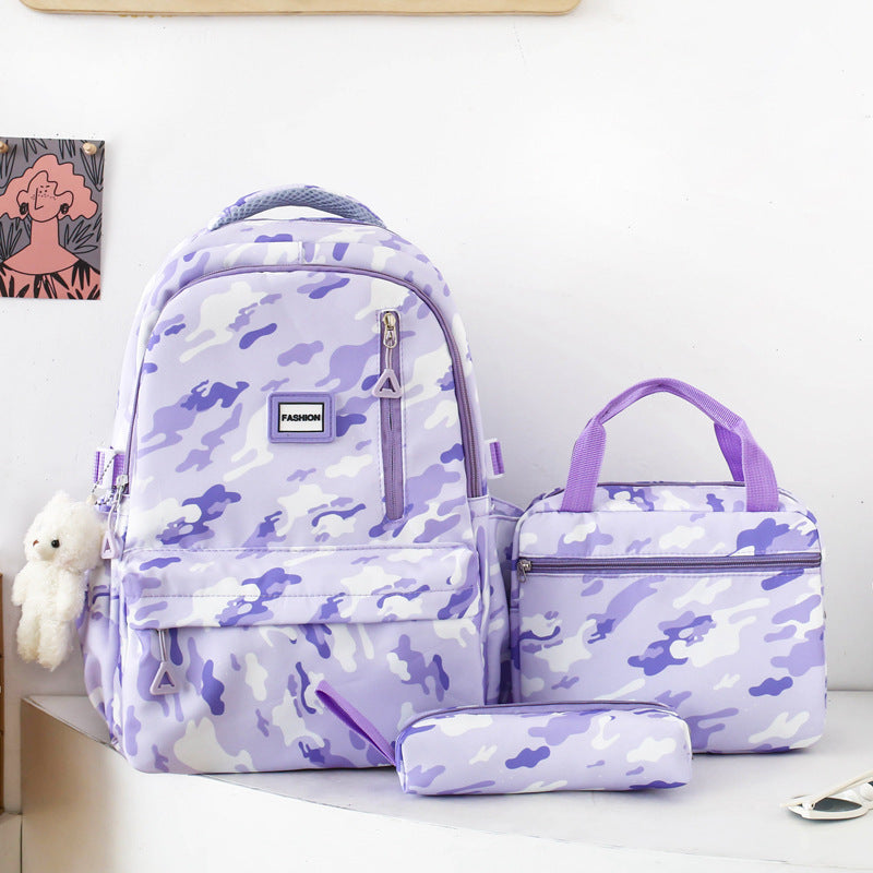 Sac à dos de grande capacité pour filles Sac d'école Campus double couche trois pièces