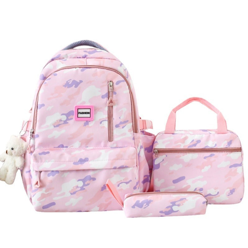 Sac à dos de grande capacité pour filles Sac d'école Campus double couche trois pièces