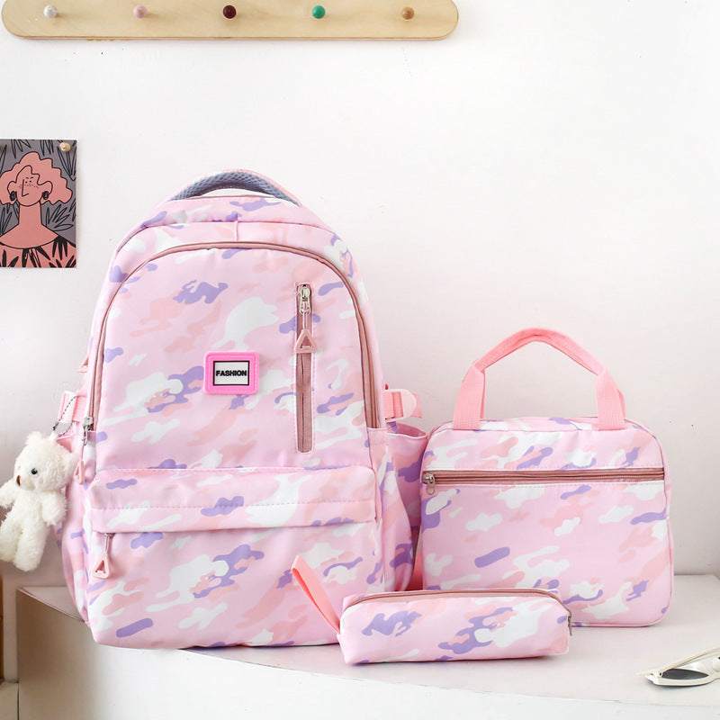 Sac à dos de grande capacité pour filles Sac d'école Campus double couche trois pièces