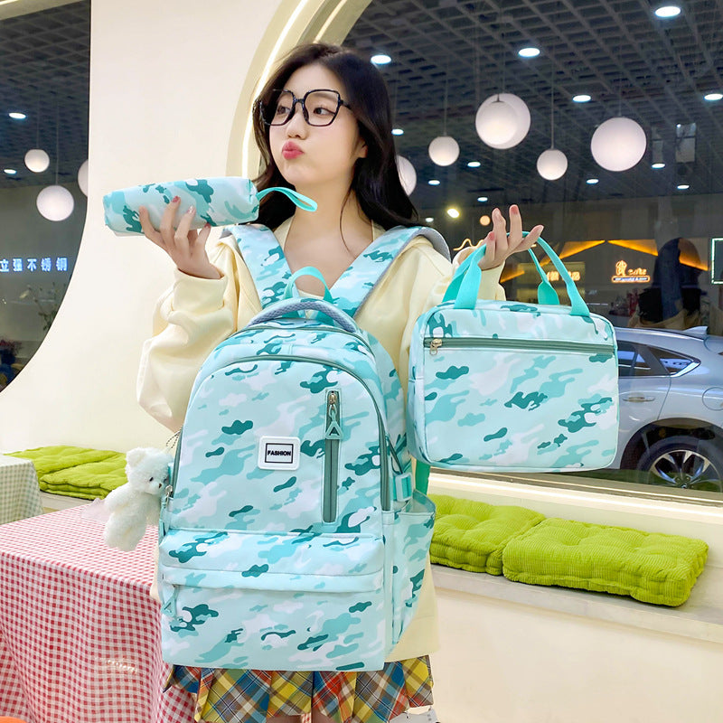 Sac à dos de grande capacité pour filles Sac d'école Campus double couche trois pièces