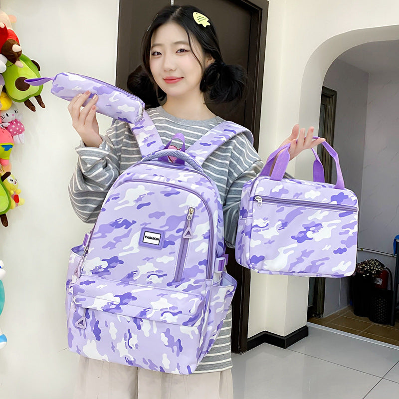 Girls Large Capacity Backpack School Bag Campus Double Layer Three-piece Set